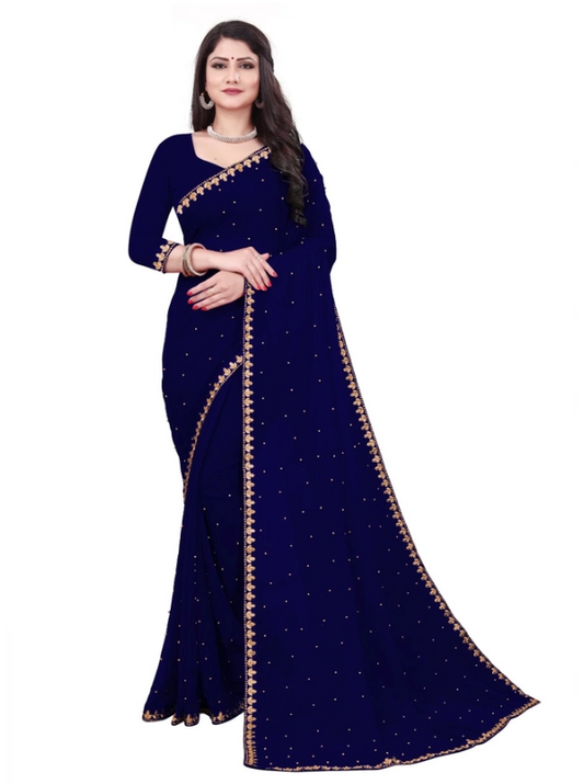 Women Saree (Embellished Bollywood Chhifon Saree-Navy Blue)